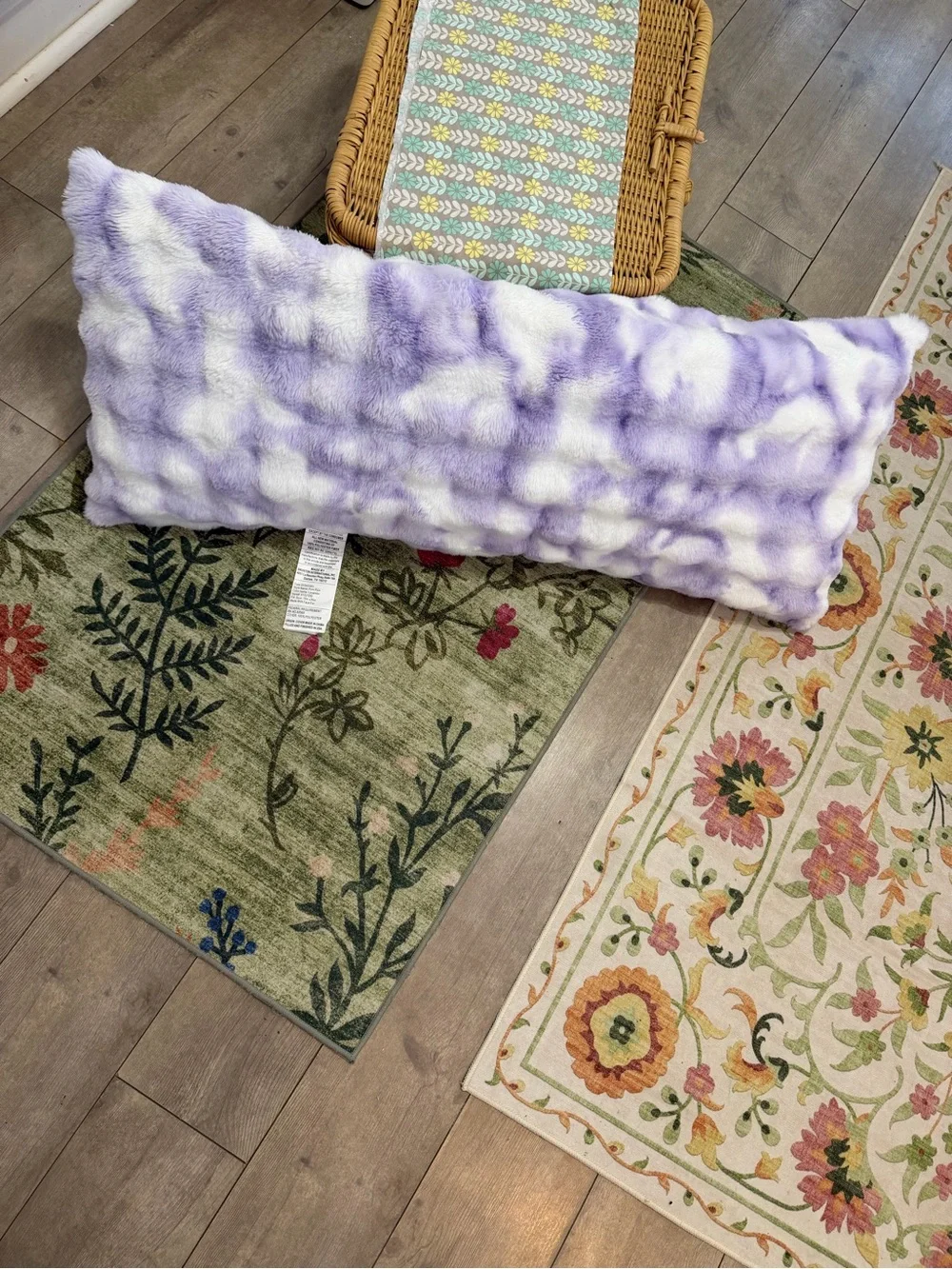 New Large Girl’s Tie Dye Furry Plush Body Pillow Purple White Pillow 16x36”